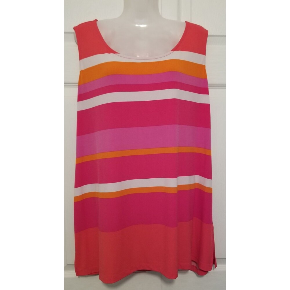Susan Graver Women's Top Pink Stripe Liquid Knit Sleeveless Round Neck Size 1X